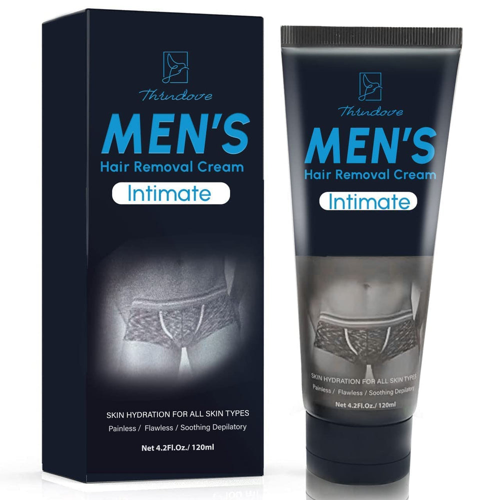 MEOLY Thrudove intimate cream bottle demonstrates painless hair removal for men.