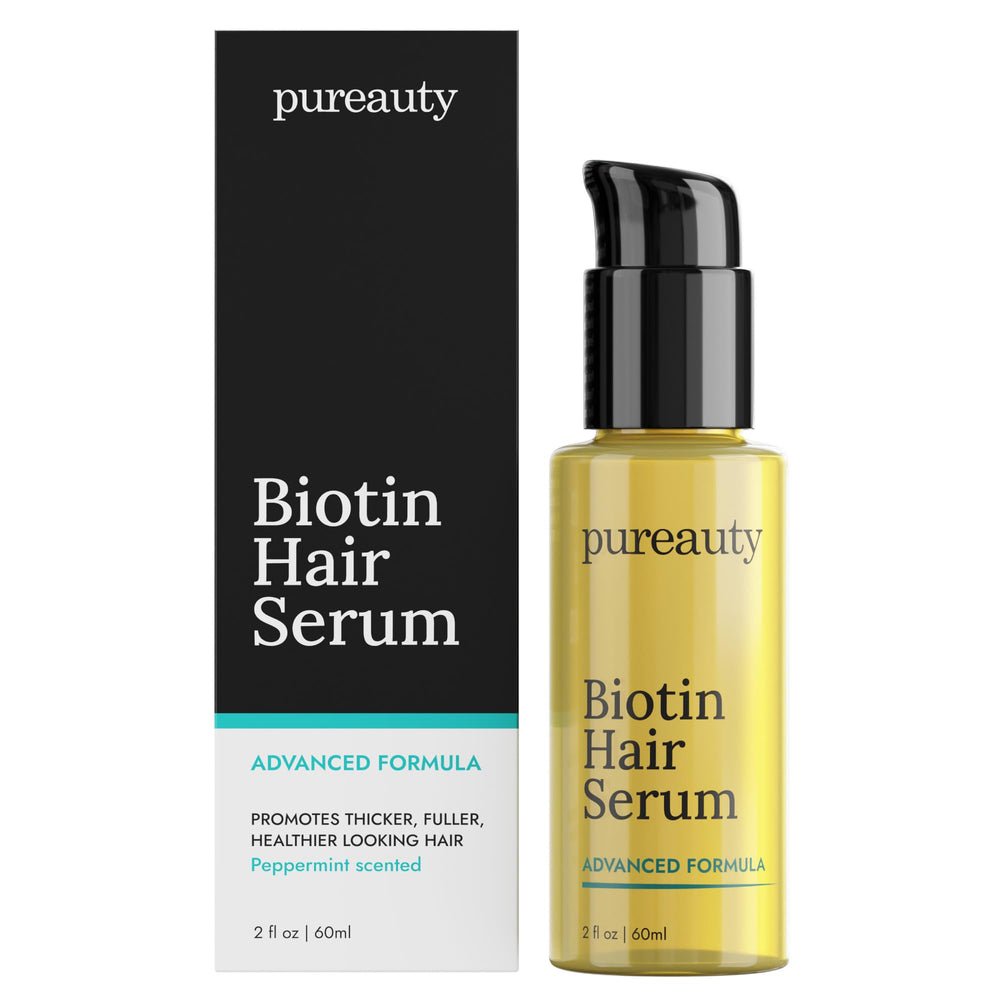 Meraz Pureauty Naturals Biotin Serum crecimiento capilar visible para uso diario.