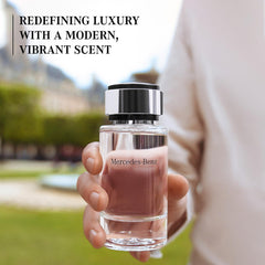 Mercedes-Benz For Men bottle cap closeup showcases refined detailing for a lasting first impression.