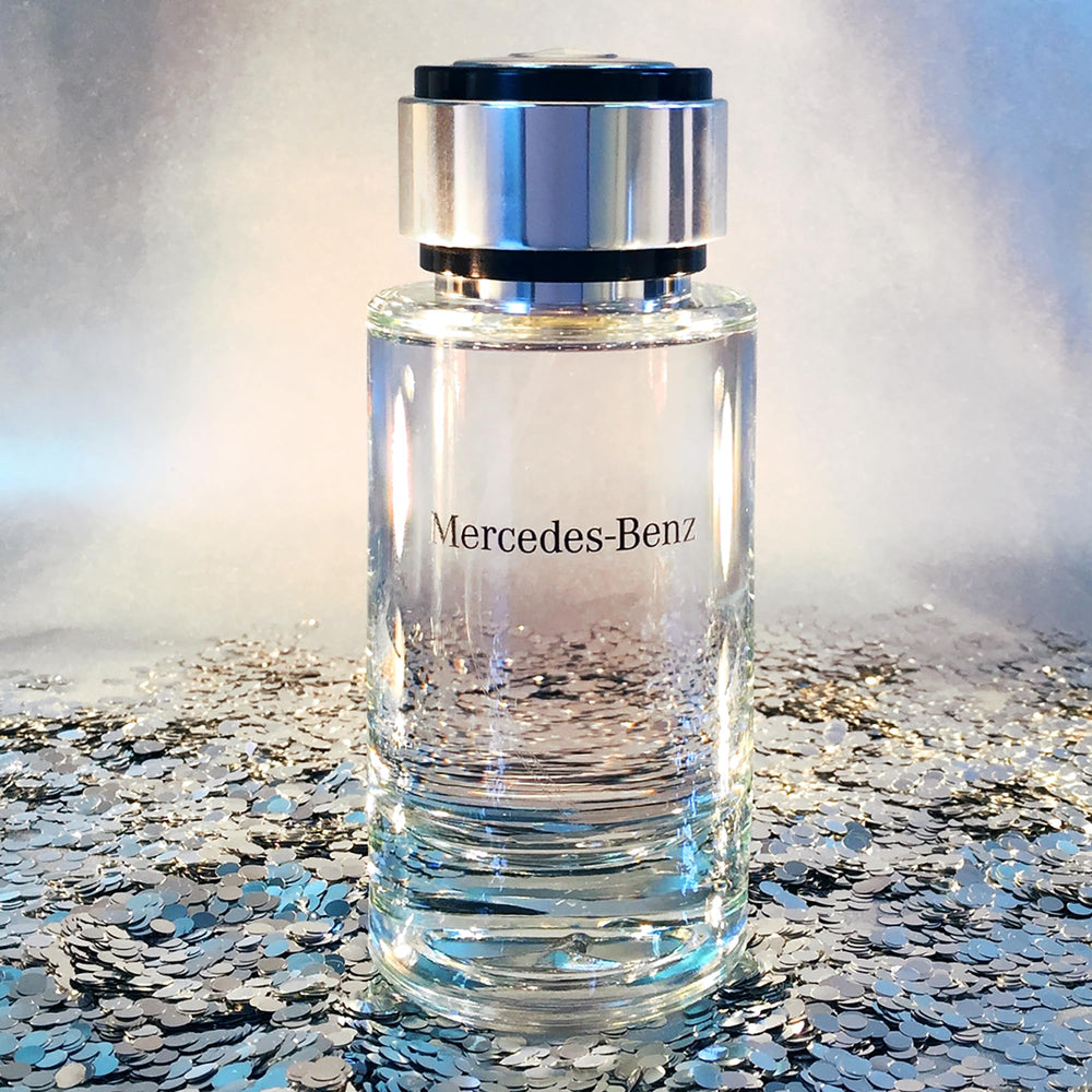 Mercedes-Benz For Men violet leaves note closeup suggests fresh, versatile aroma for daytime use.