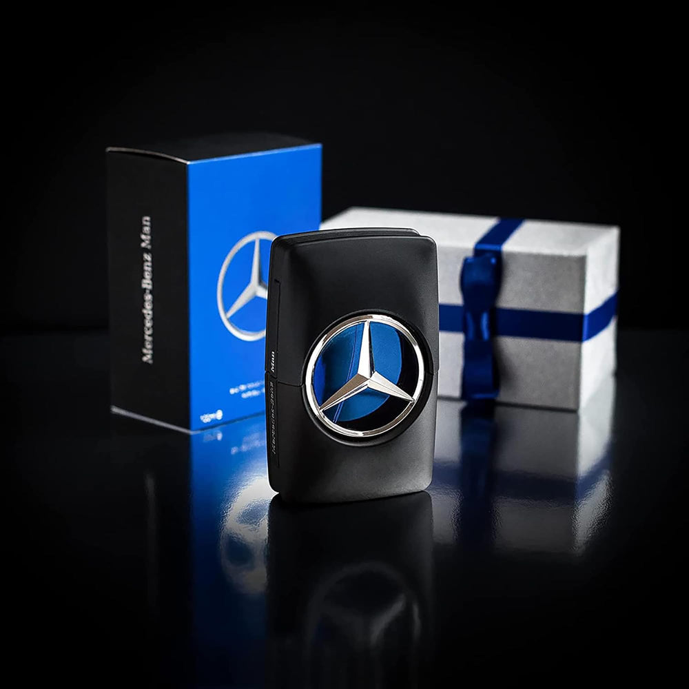 Mercedes-Benz Man bottle side view, refined woody fragrance for versatile occasions