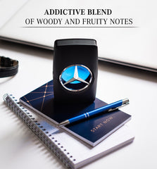 Mercedes-Benz Man cap detail image showing luxury branding and precise spray mechanism.