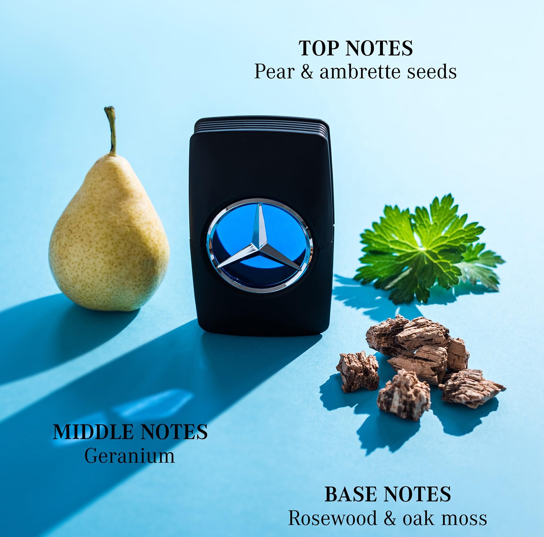 Mercedes-Benz Man wood notes focus illustrating cedar scent and refined masculinity.