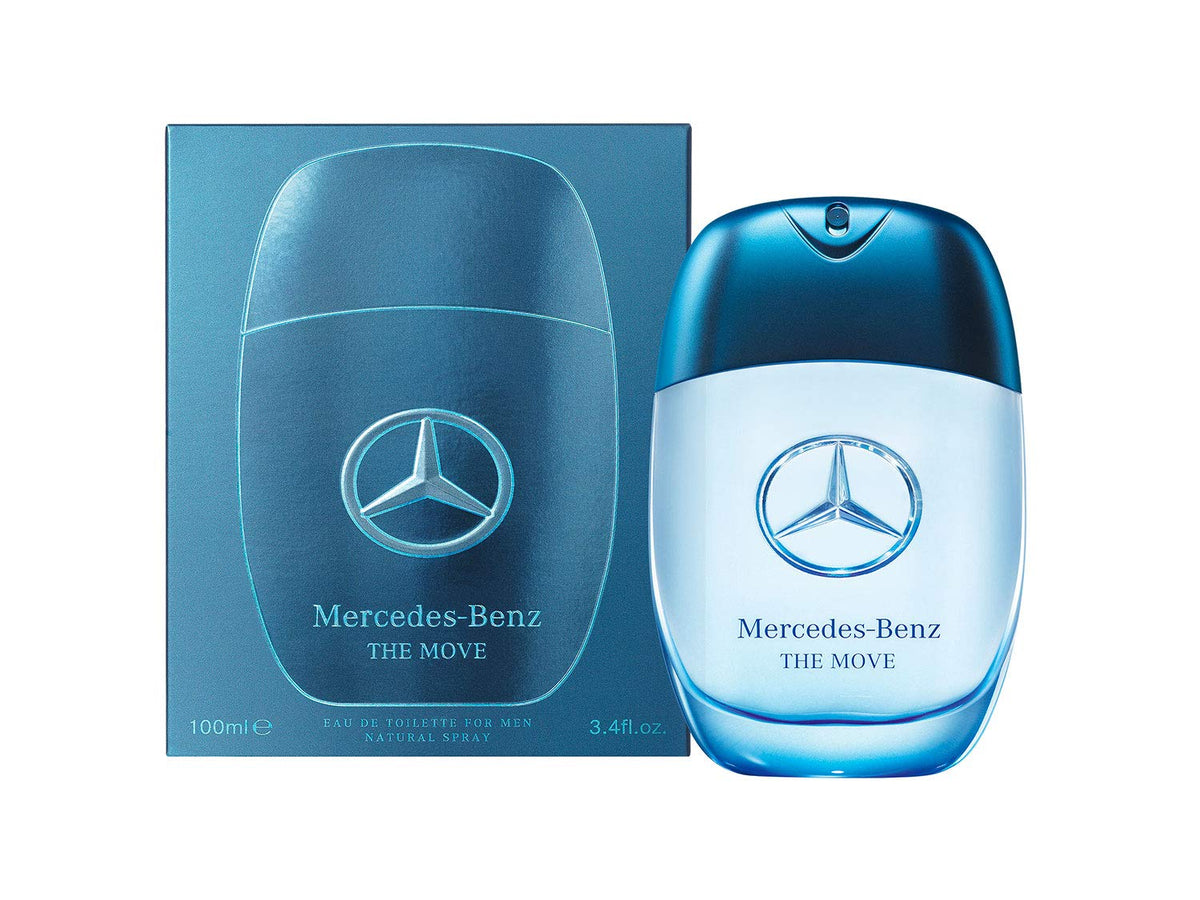 Mercedes-Benz The Move for Men bottle pour highlights its refined EDT quality and fragrance presence.