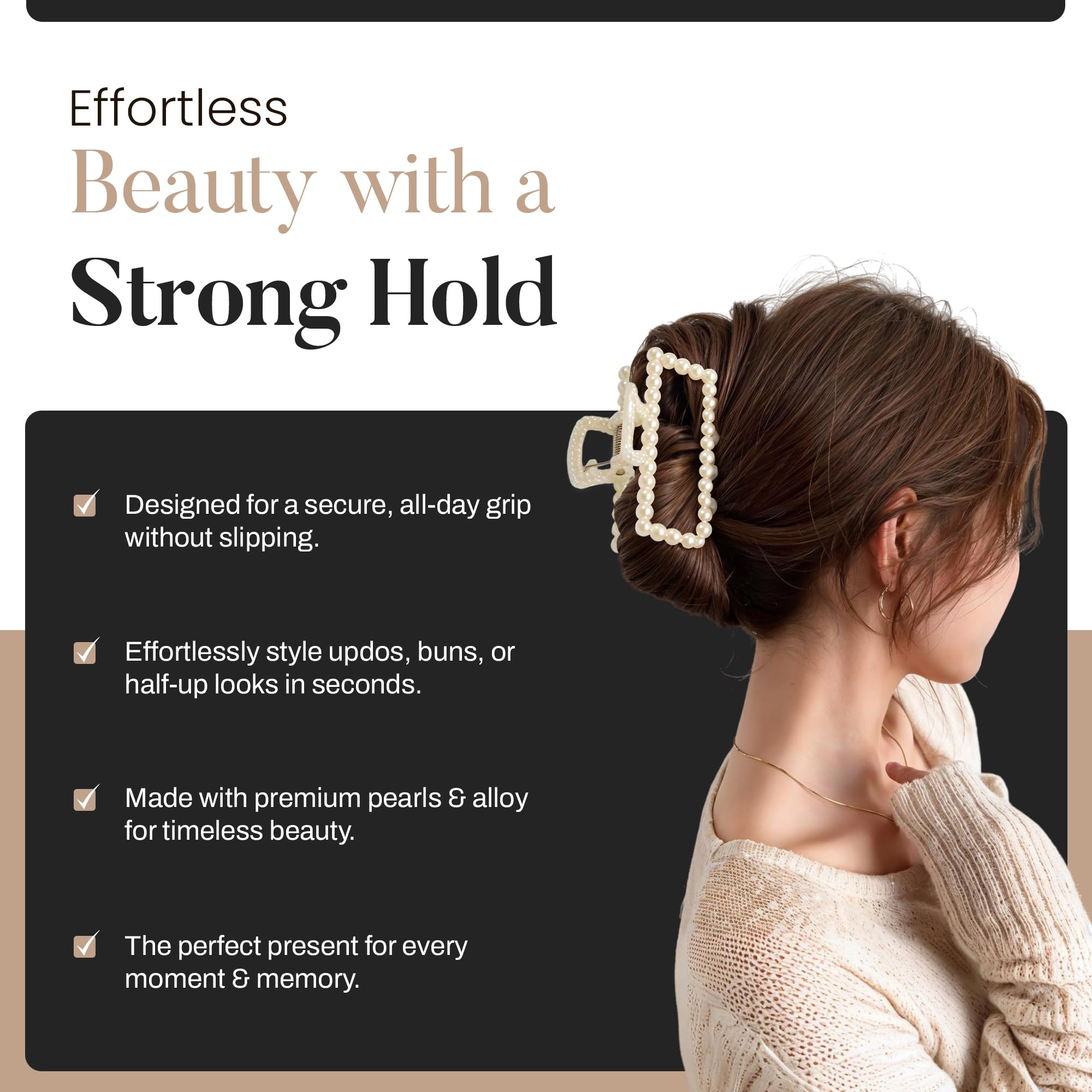 Merdia flat claw clip with pearl finish for elegant look