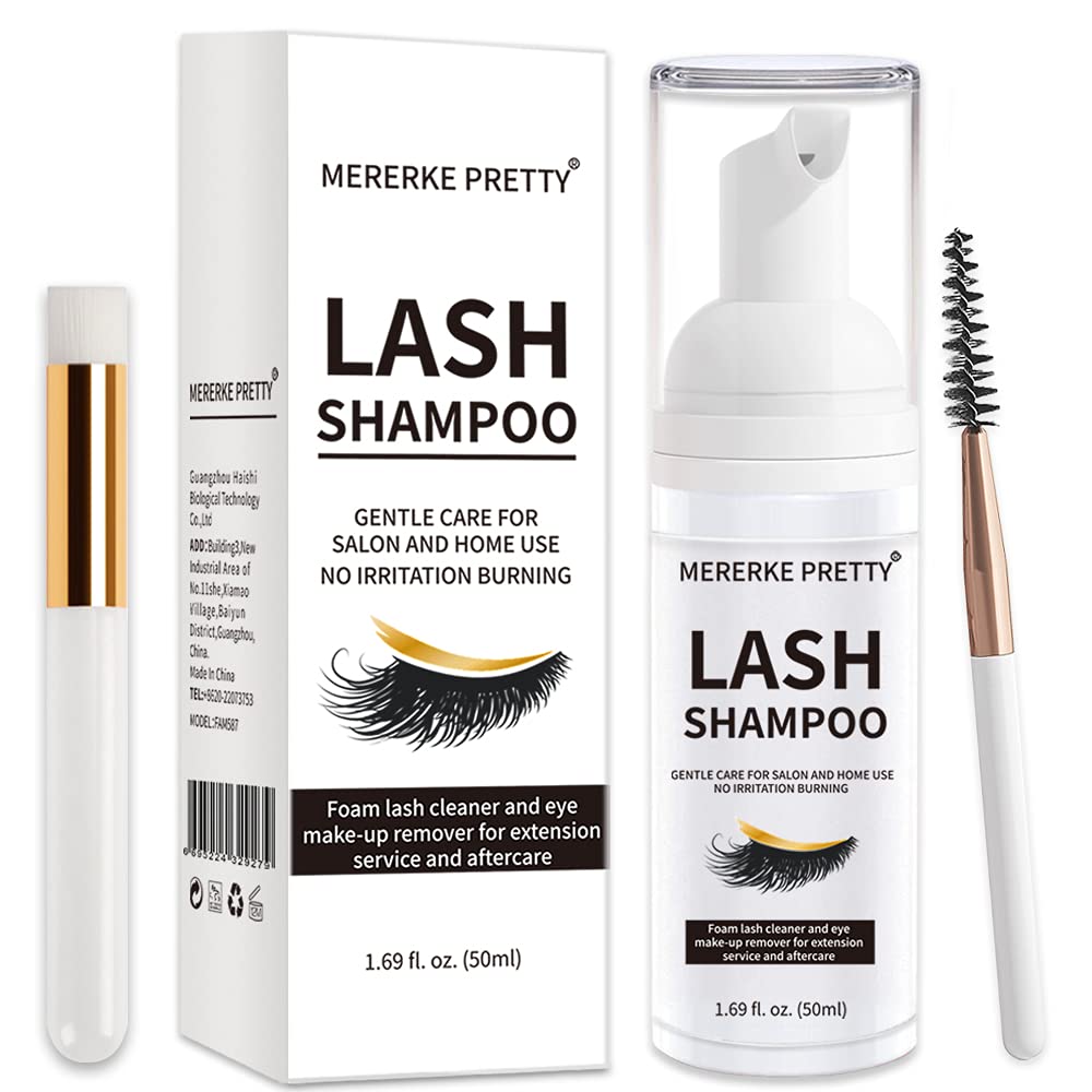 Champú Mererke-Pretty para pestañas con espuma suave y limpieza delicada.