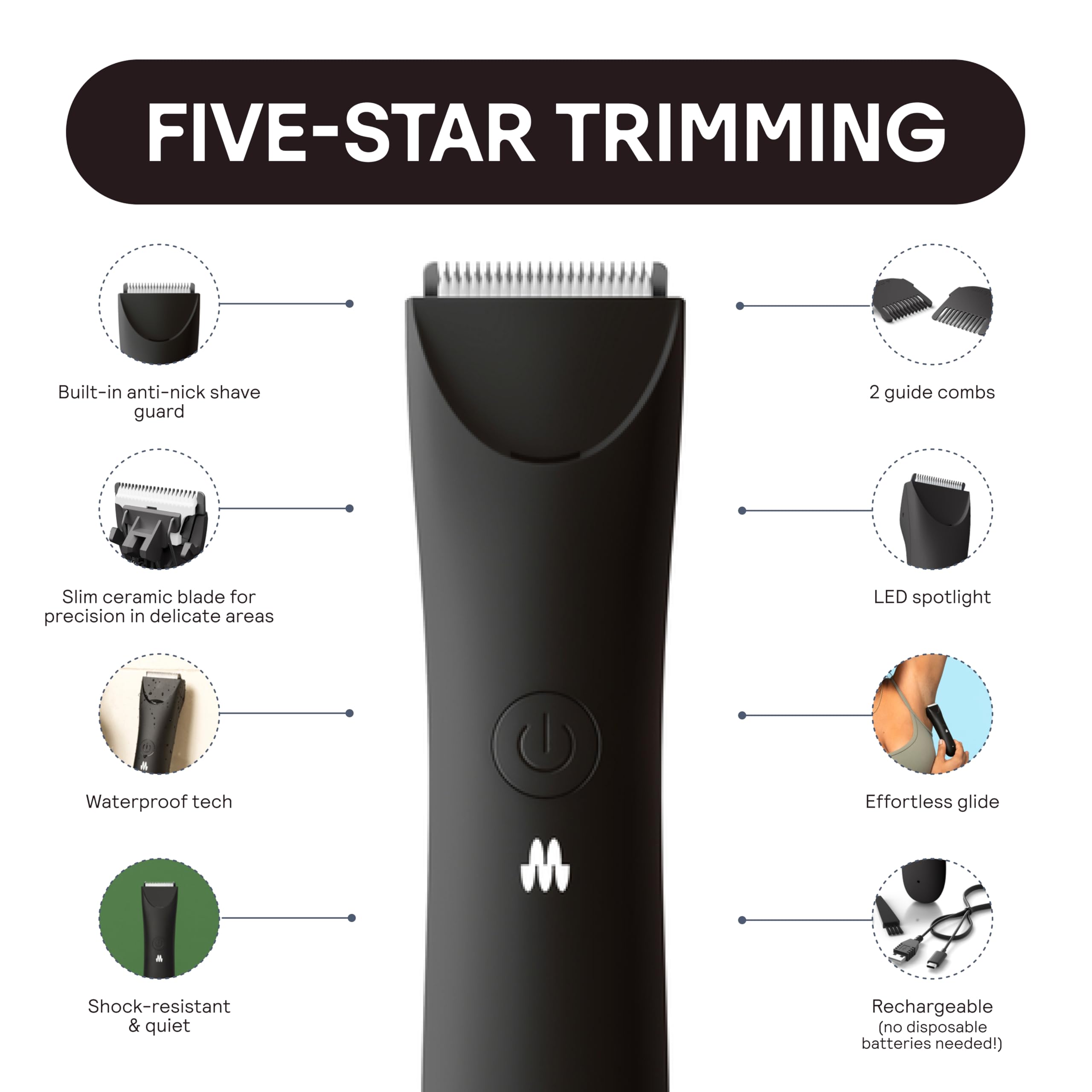 Meridian Slimmer Trimmer glides over pubic hair with a gentle blade.