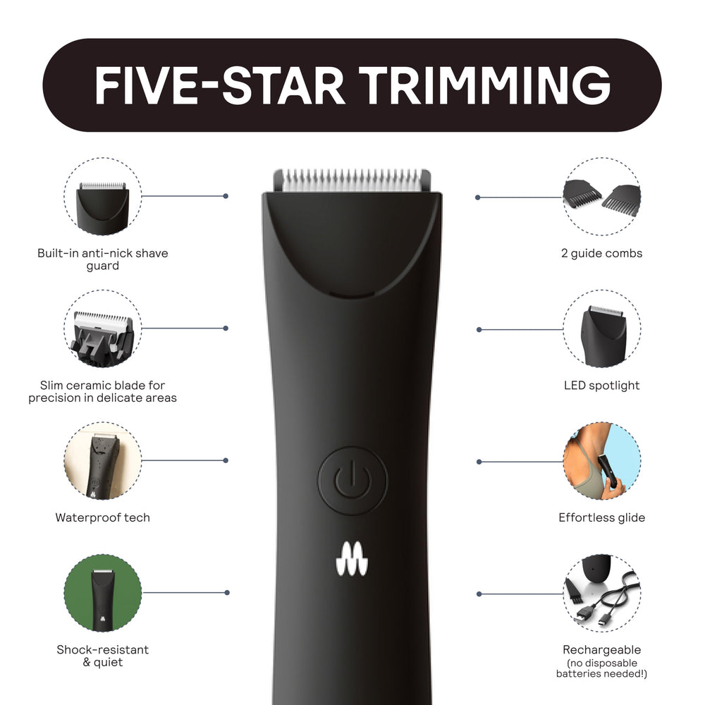 Meridian Slimmer Trimmer glides over pubic hair with a gentle blade.