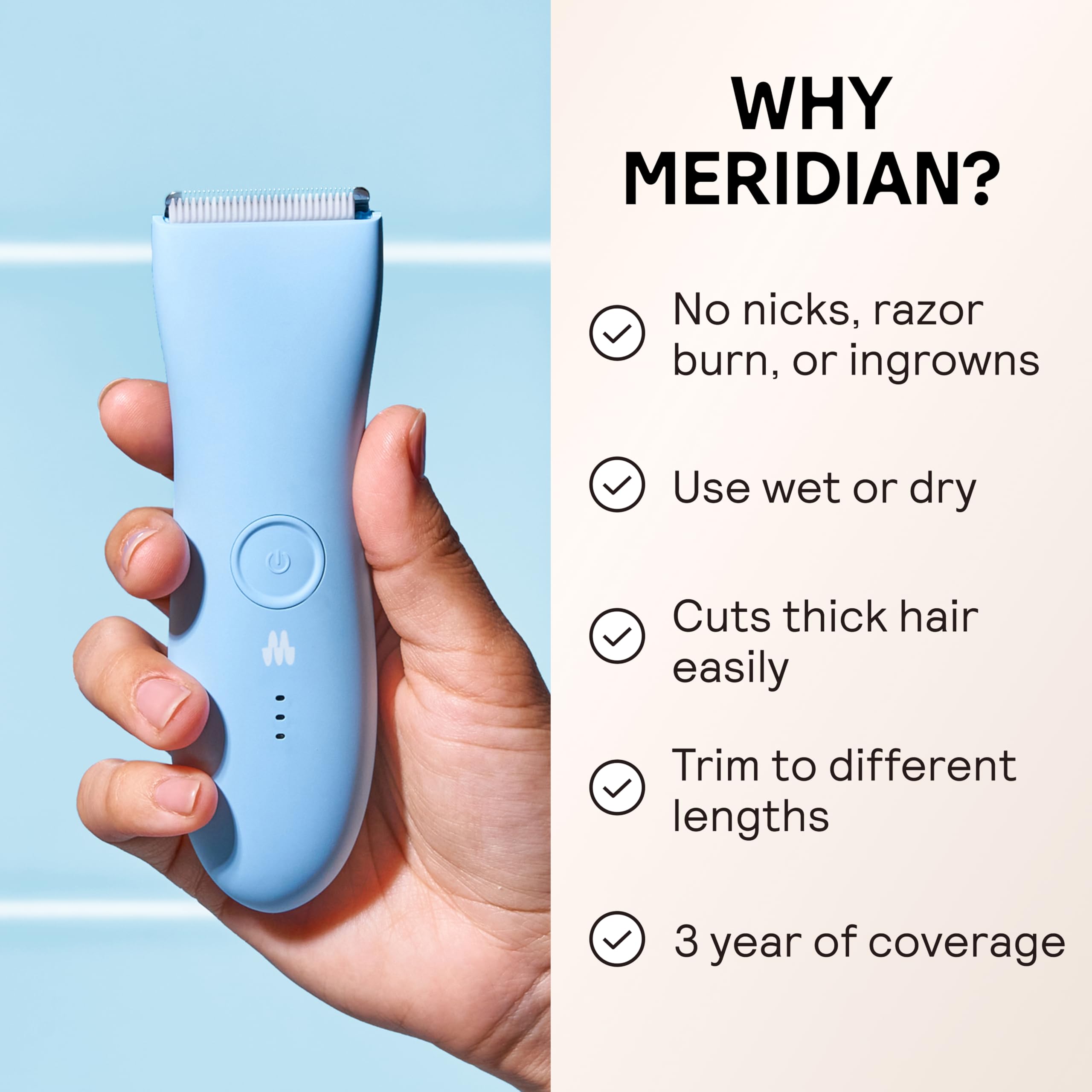 Meridian The Trimmer Original chest trim for even, comfortable grooming.