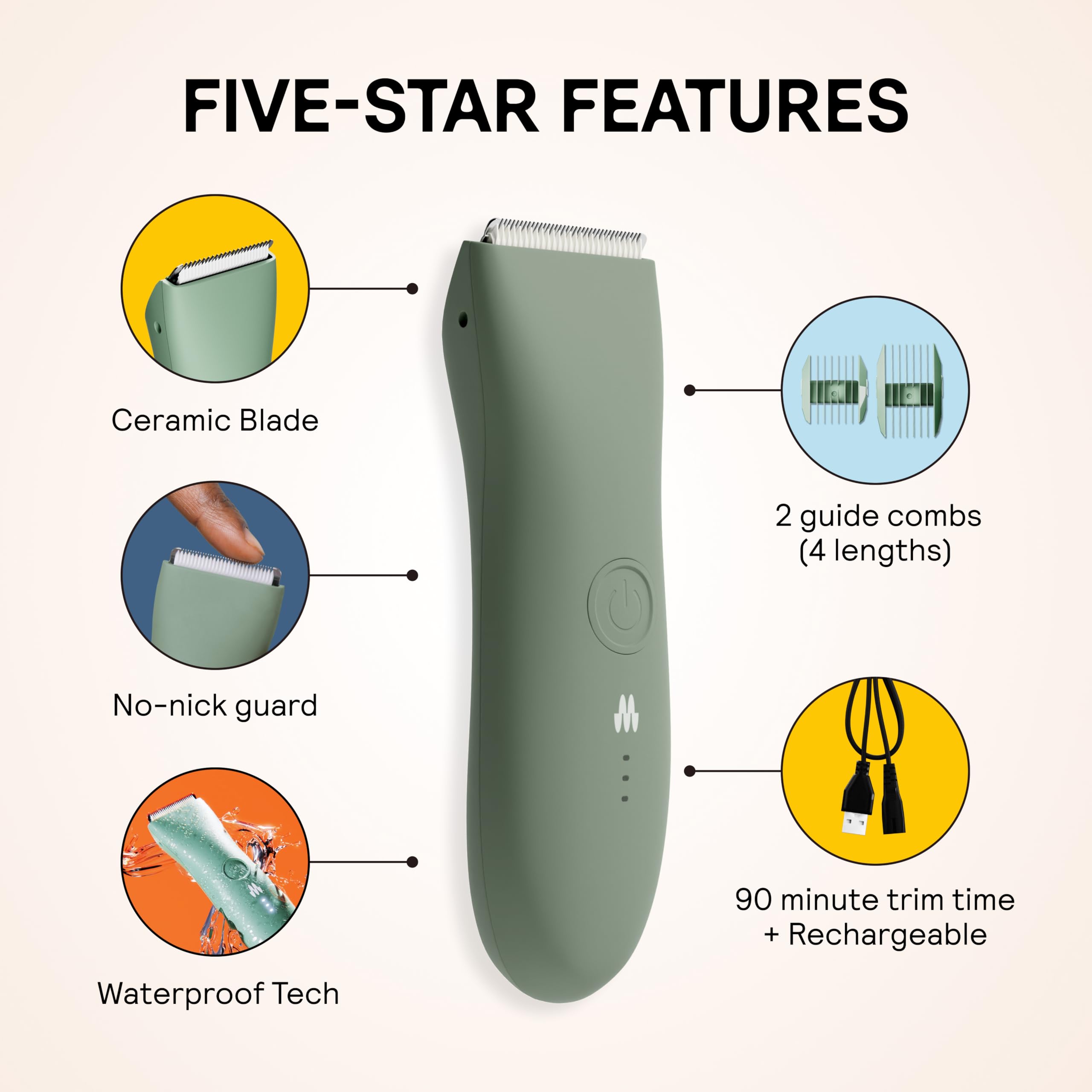 Meridian The Trimmer Original anti-nick guard supports skin-safe trimming.