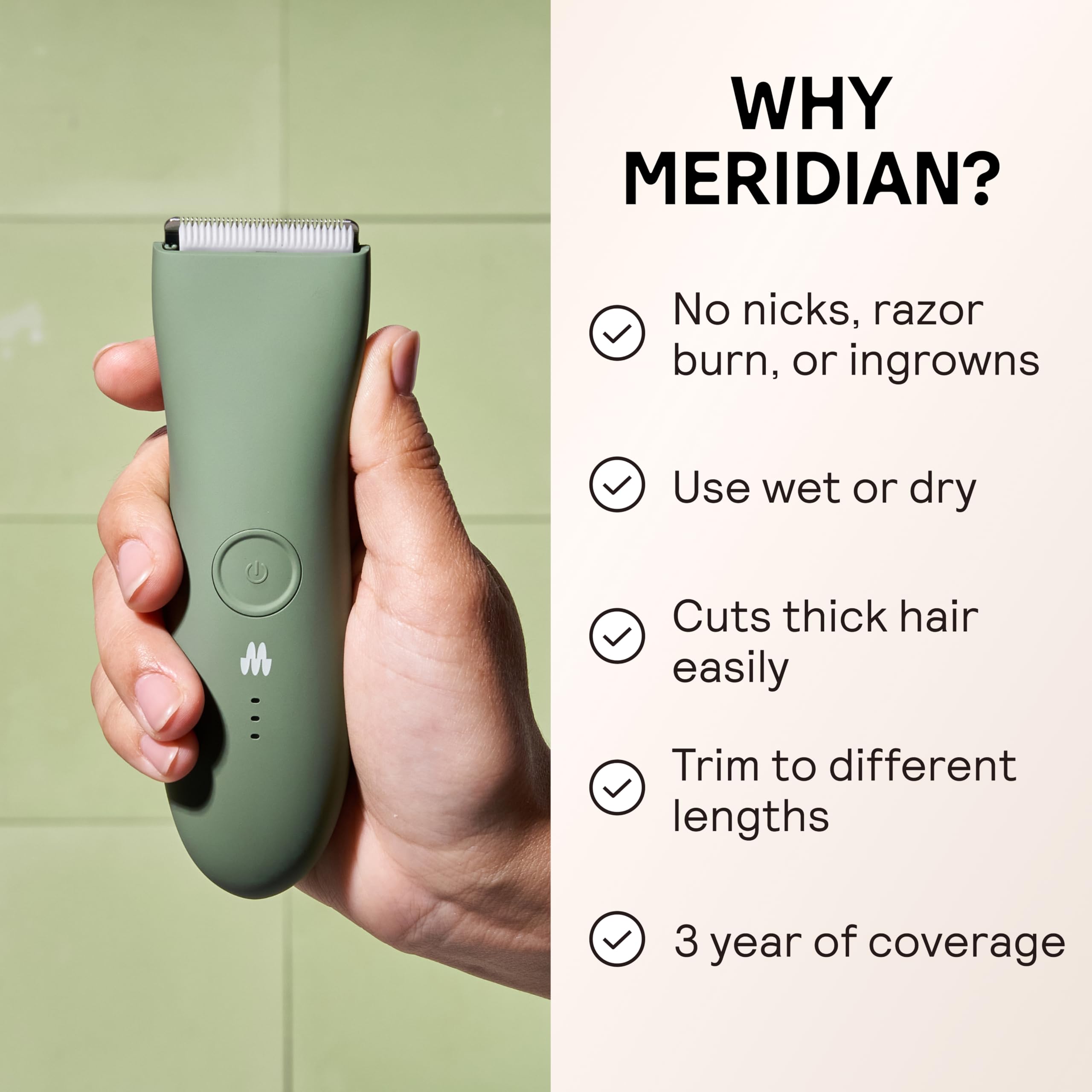 Meridian The Trimmer Original used in wet use highlighting waterproof design for shower trimming.