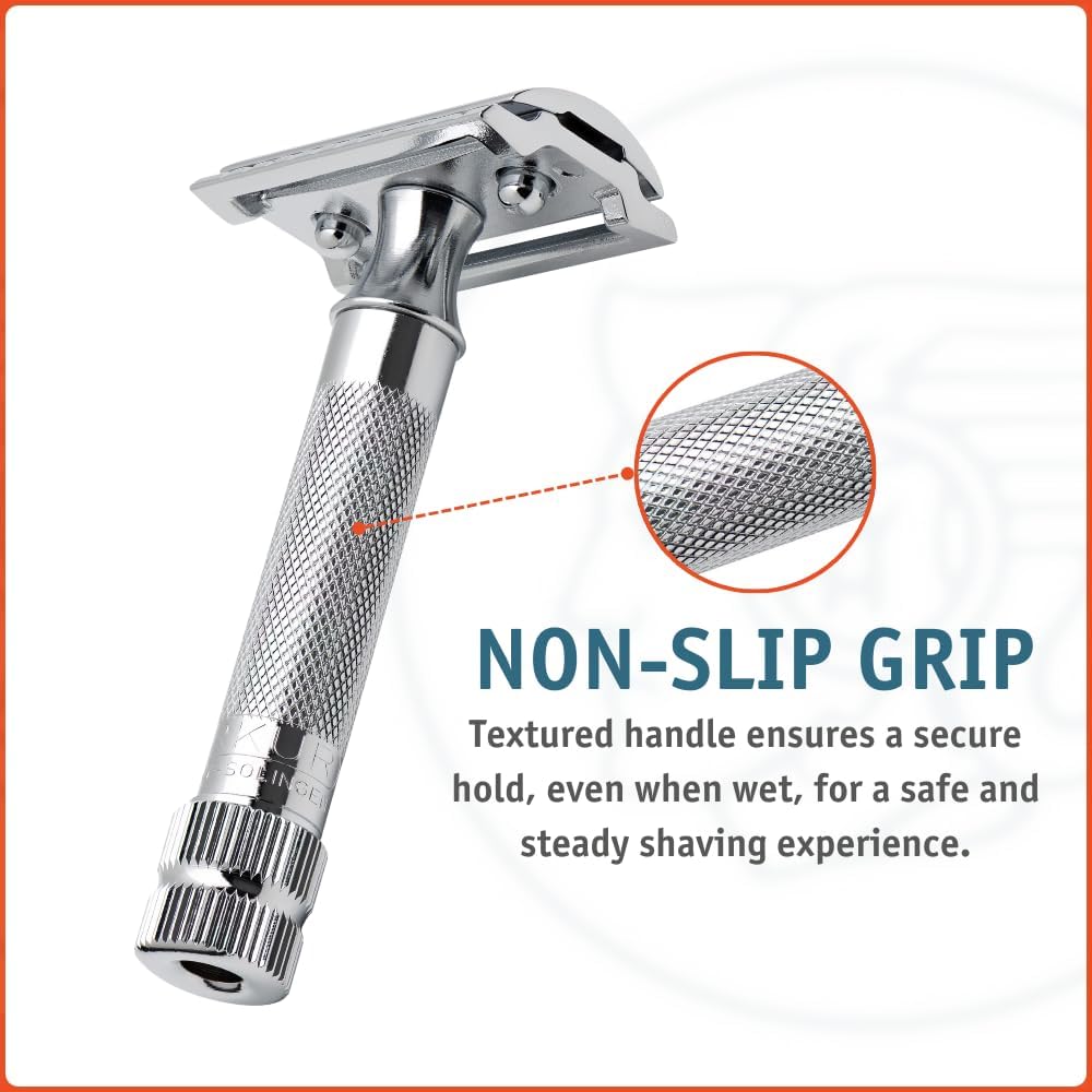 Merkur Mk34c heavy weight supports steady, low-pressure shaving.