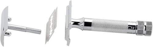 Merkur Mk34c razor head close-up showing balanced design for smooth passes.