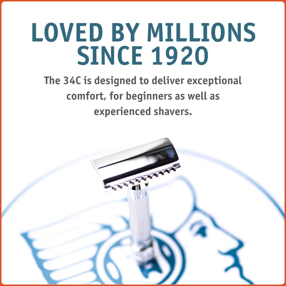 Merkur Mk34c compatible with standard double edge blades for affordable use.