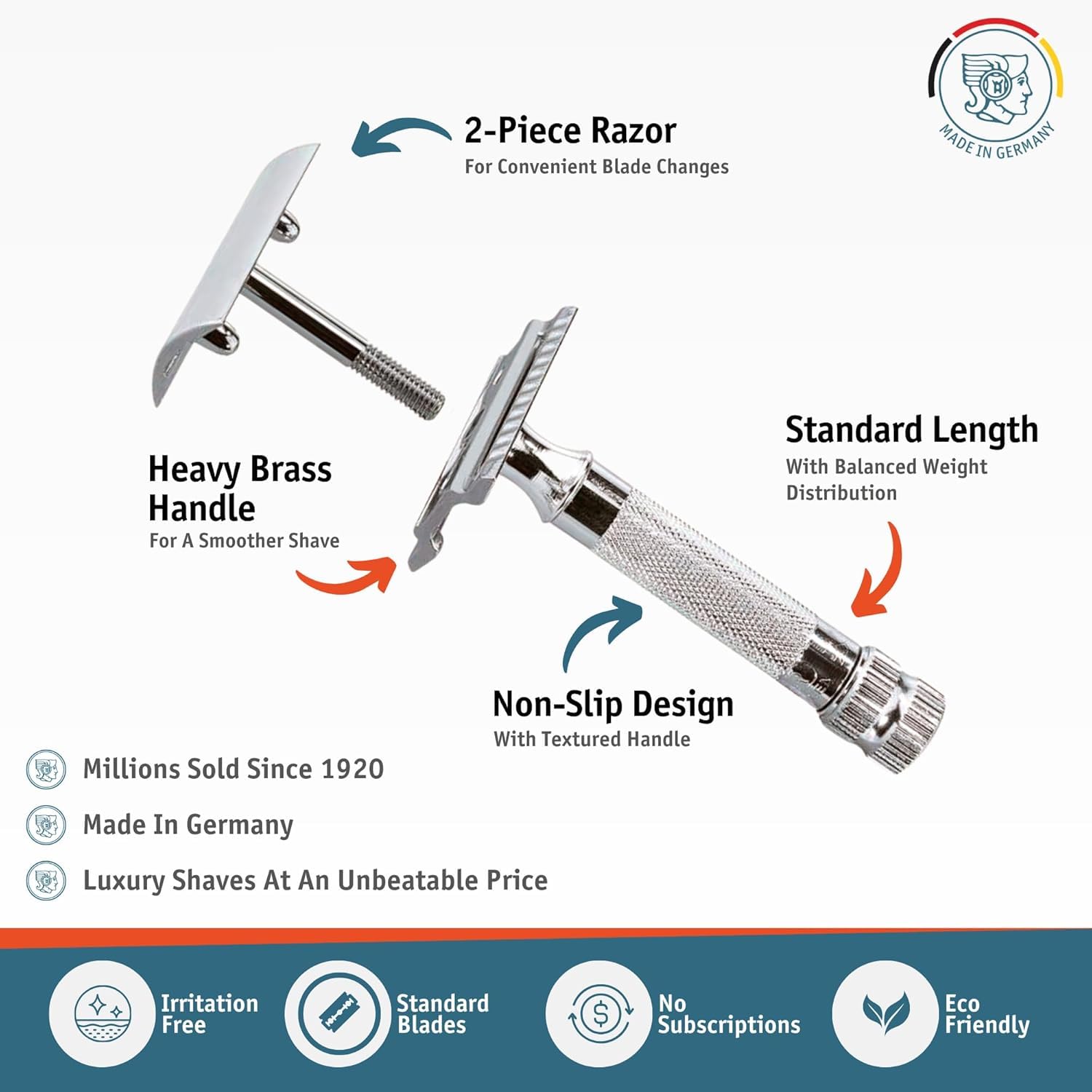 Merkur Mk34c two-piece design highlights simple blade replacement.