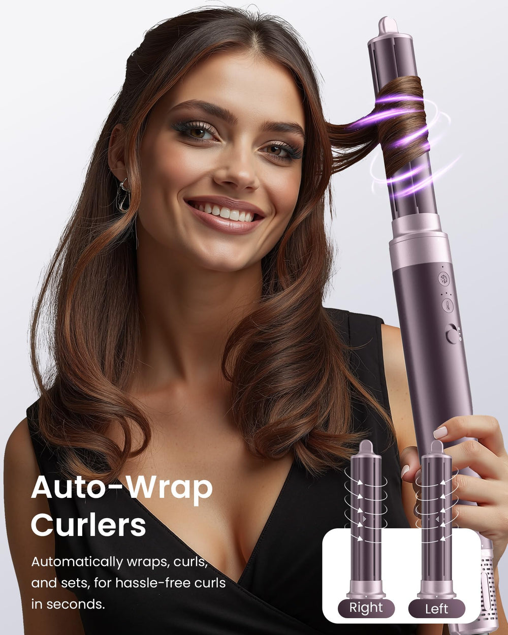 MESCOMB auto-wrap curlers create symmetrical curls without clips.