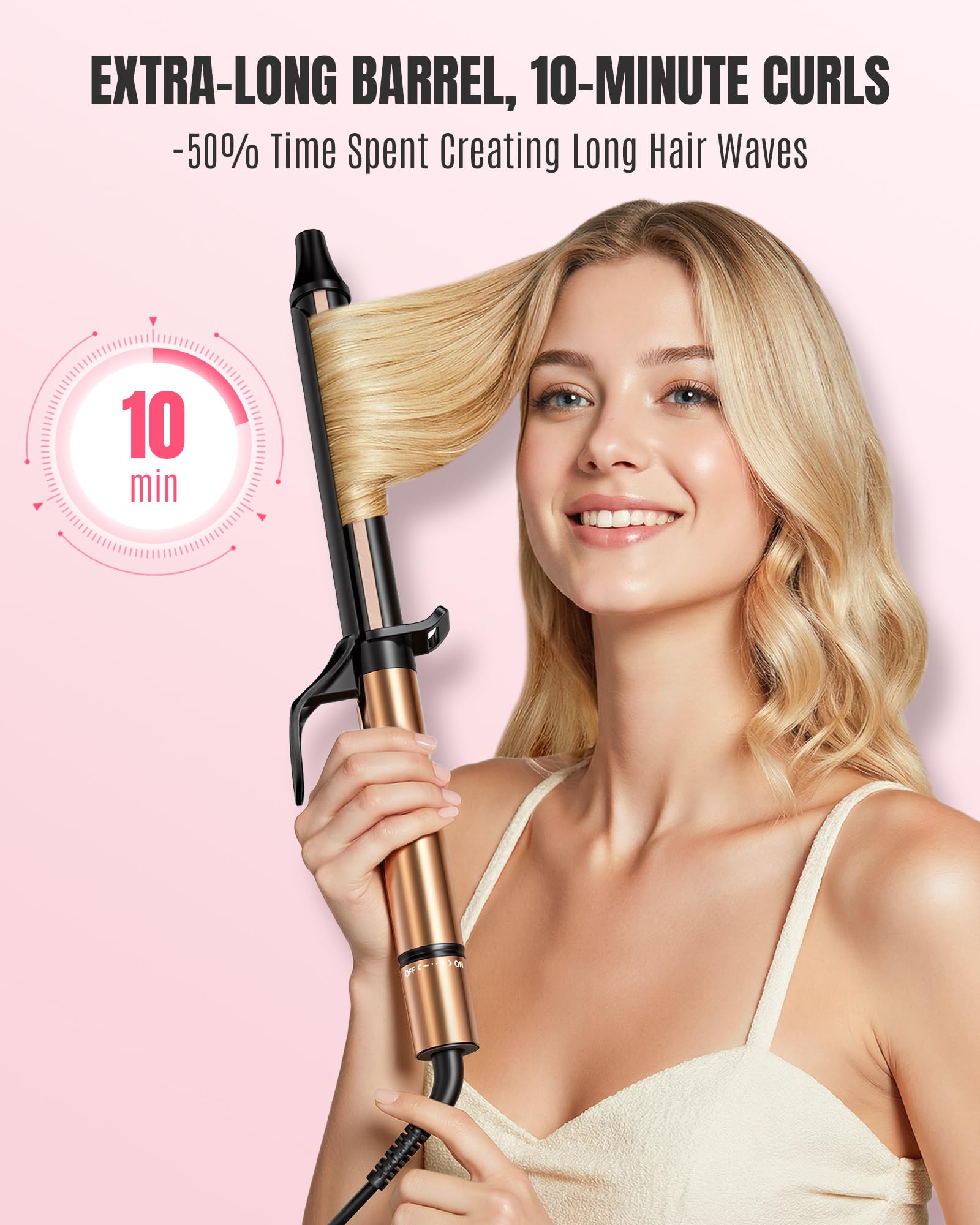 MESCOMB curling iron LED display shows eight heat presets for precision