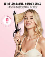 MESCOMB curling iron LED display shows eight heat presets for precision