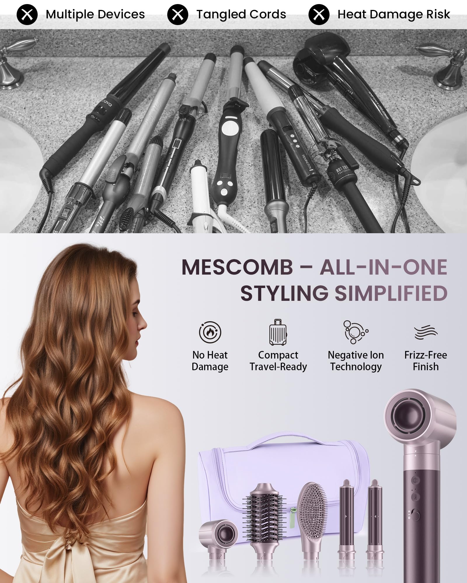 MESCOMB worldwide voltage compatibility lets you style anywhere.
