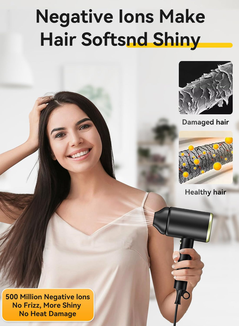 MESHEEN hair dryer concentrator-nozzle smooths frizz for sleek finishes.