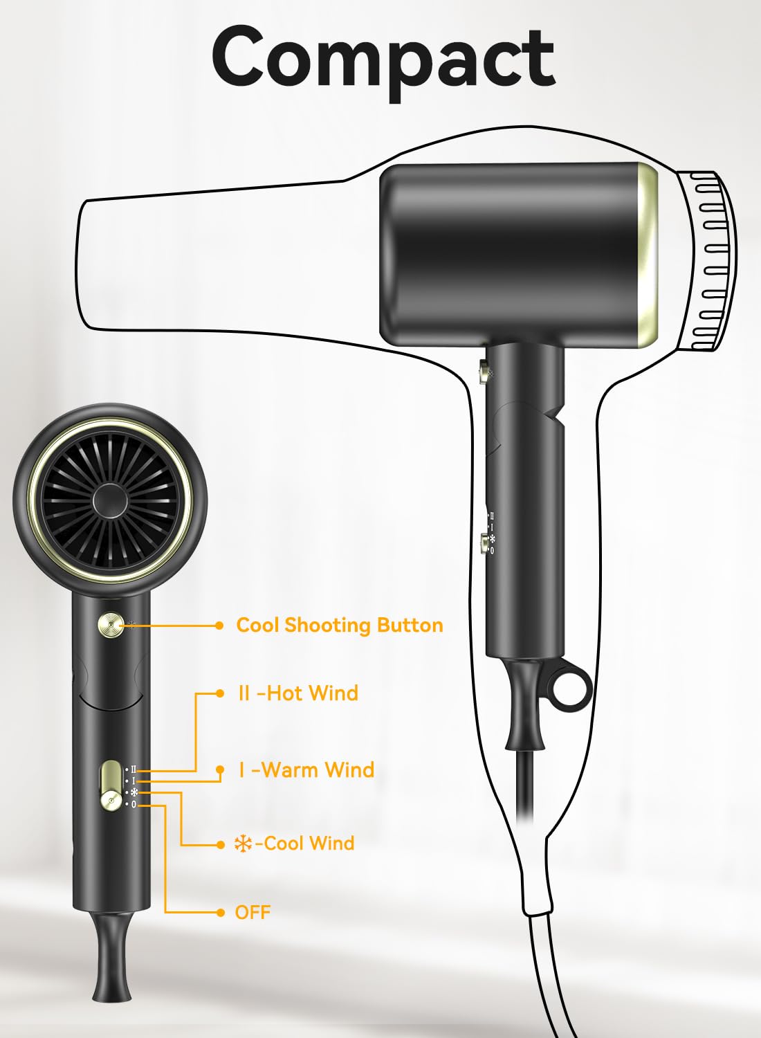 MESHEEN hair dryer three-temperature-settings offer versatile styling options.
