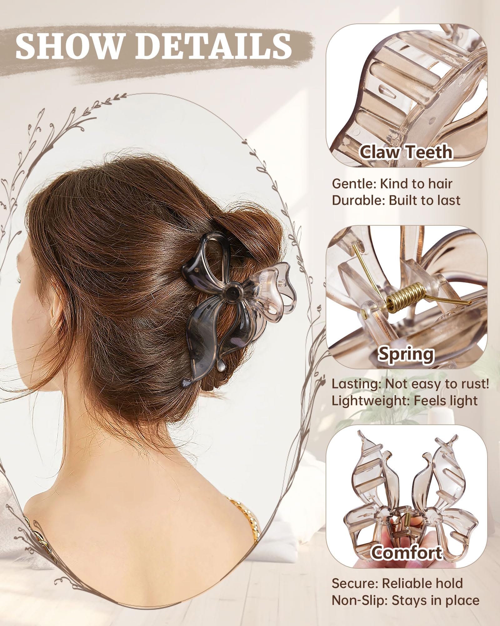 Mesovor bow claw clip in black 5.1 inch for a strong hold on thick hair