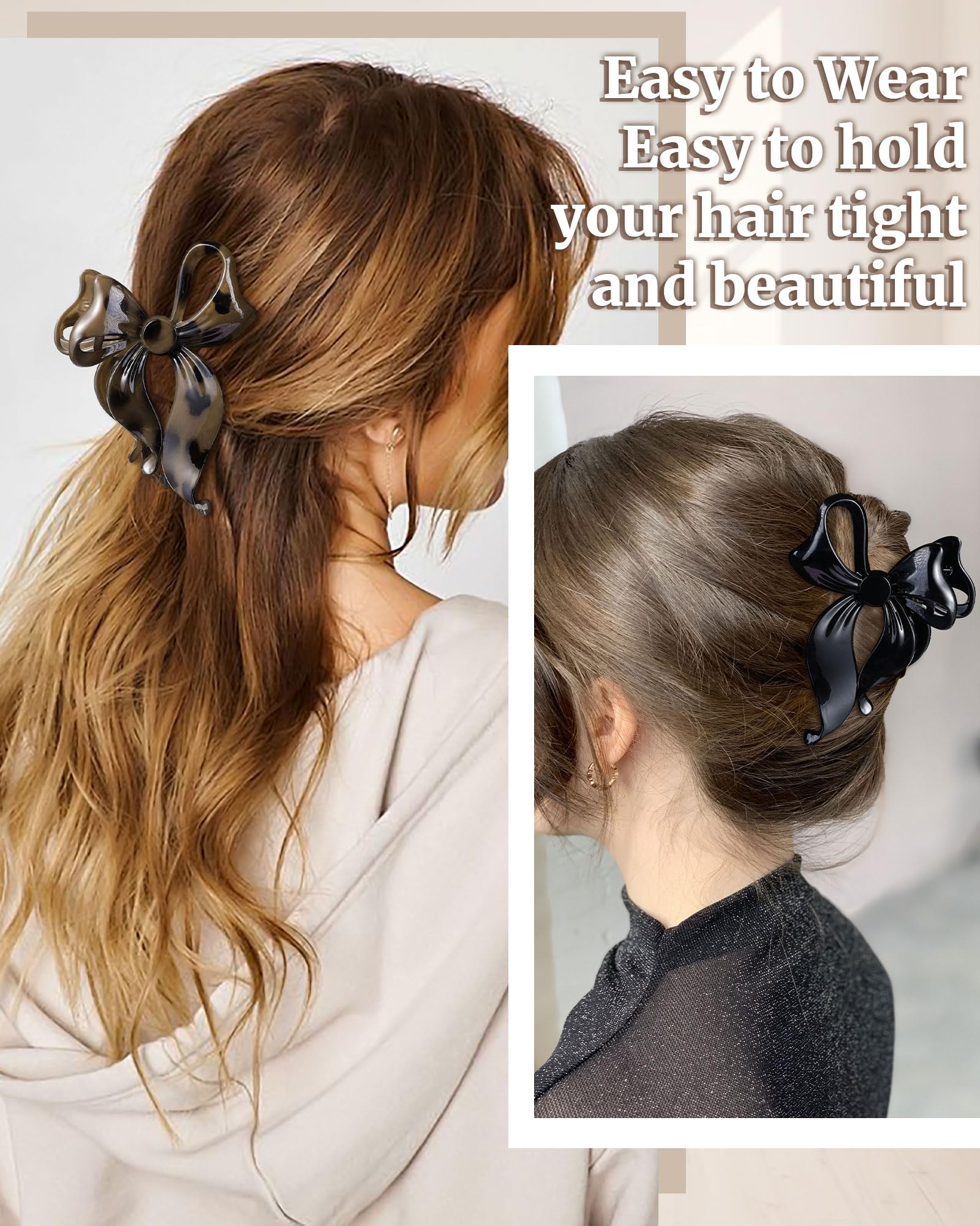 Mesovor bow claw clip in leopard 5.1 inch for voluminous hair