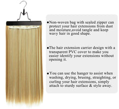 Messen storage bag with hanger inside for organized extensions.
