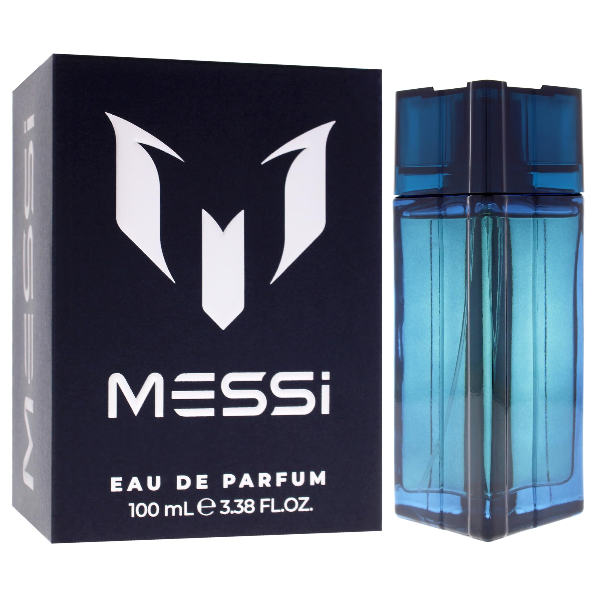 Messi 3.4 Edp M bottle top view, premium packaging hints at contemporary elegance.