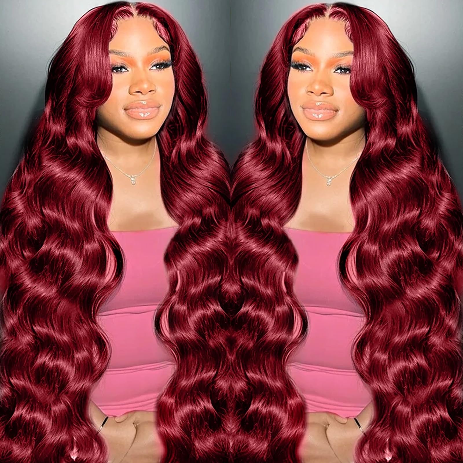 METDIO 99J burgundy lace front wig 26in for versatile styling