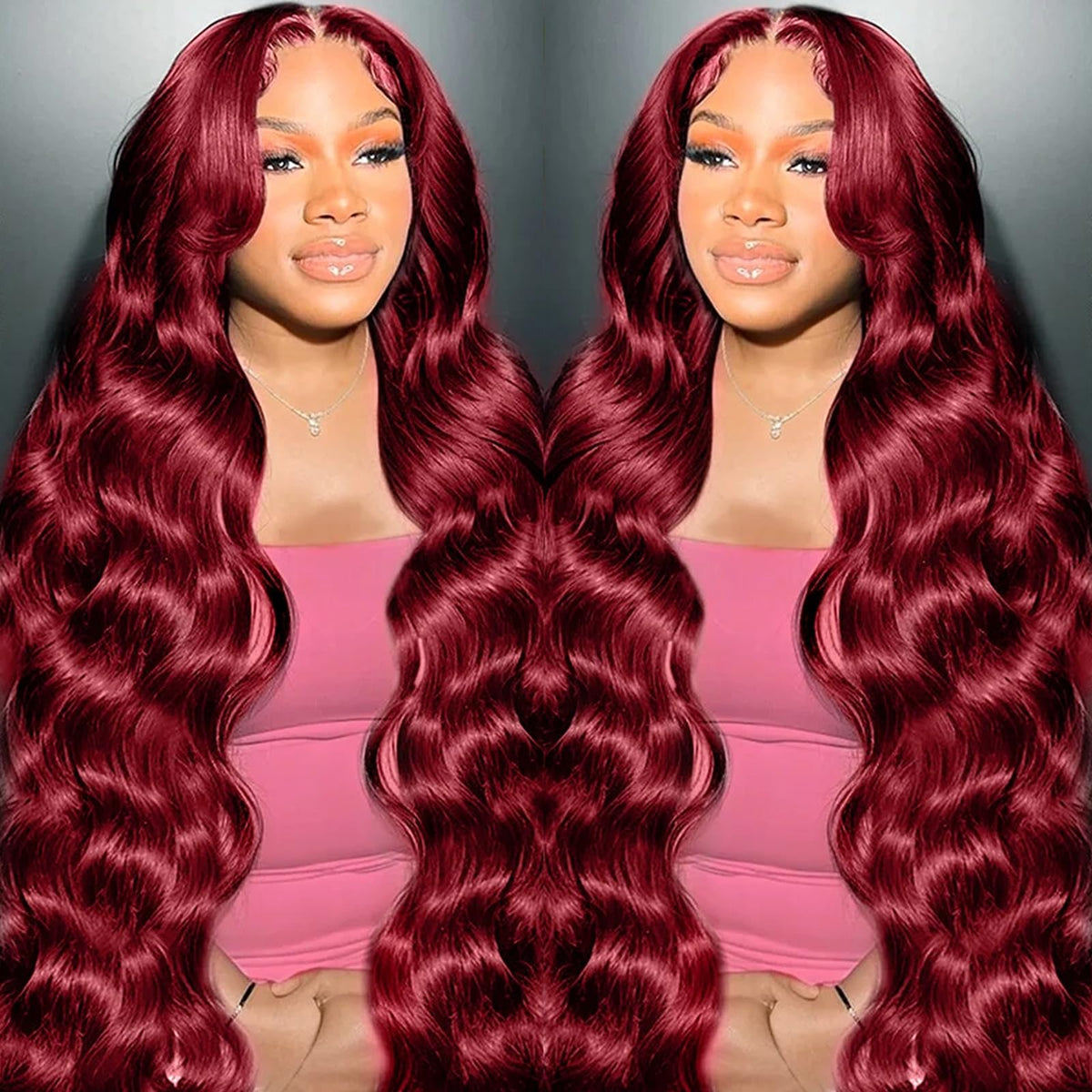 METDIO 99J burgundy lace front wig 26in for versatile styling