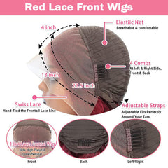 METDIO burgundy body wave wig close-up shows natural texture