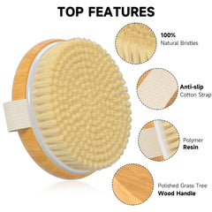 Metene dry body brush featuring an ergonomic oval handle for easy grip.