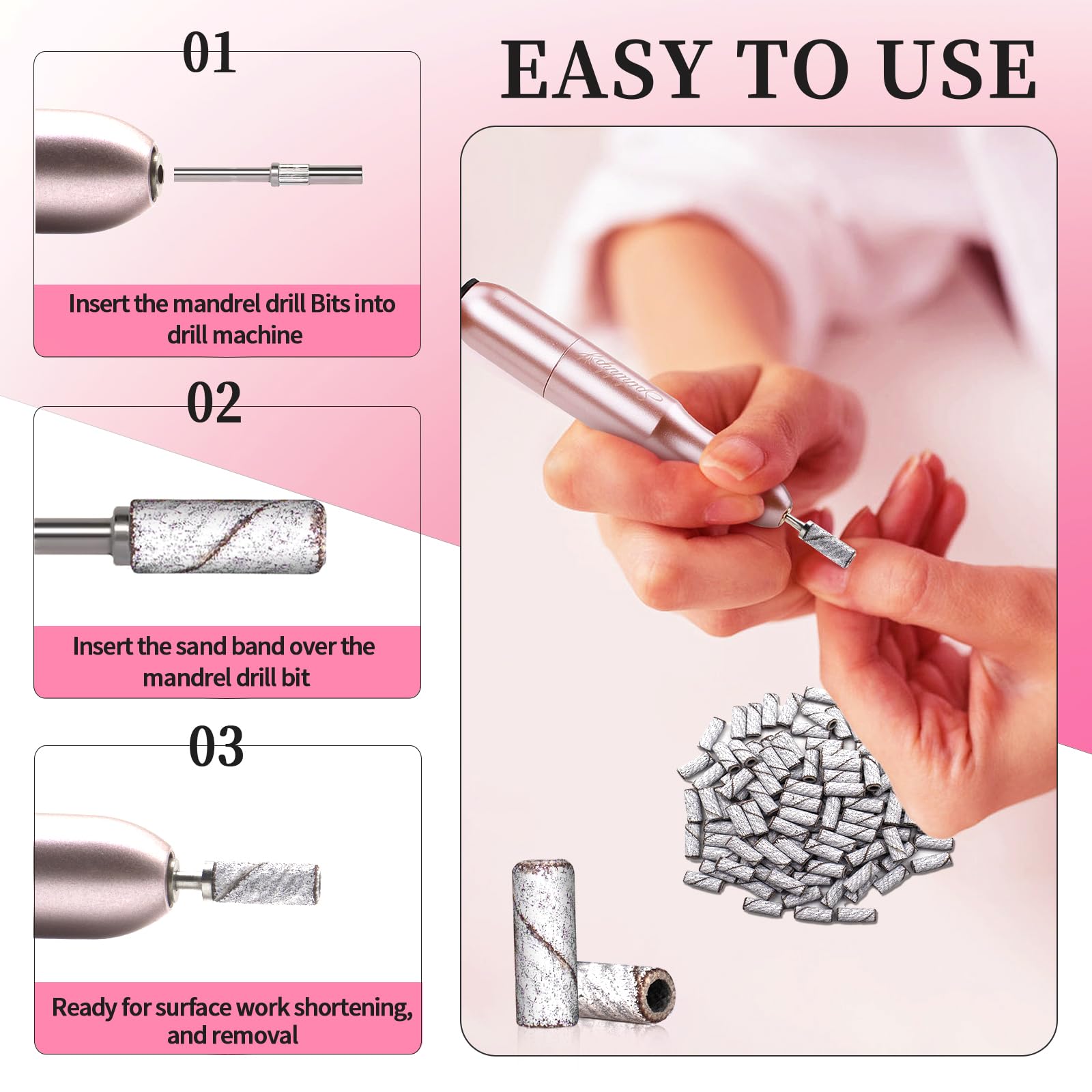 METEOROCK nail drill bands compatible with 3/32-inch machines for salons.