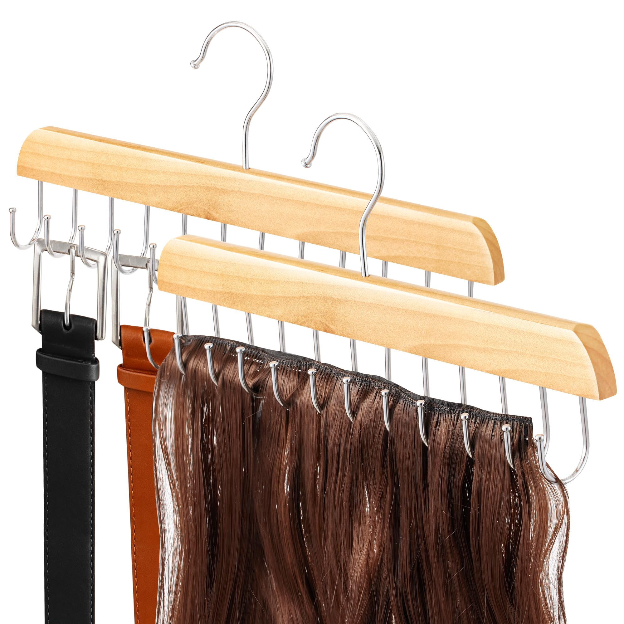 MetFun wood hair extension hanger 2-pack keeps extensions organized and tangle-free.