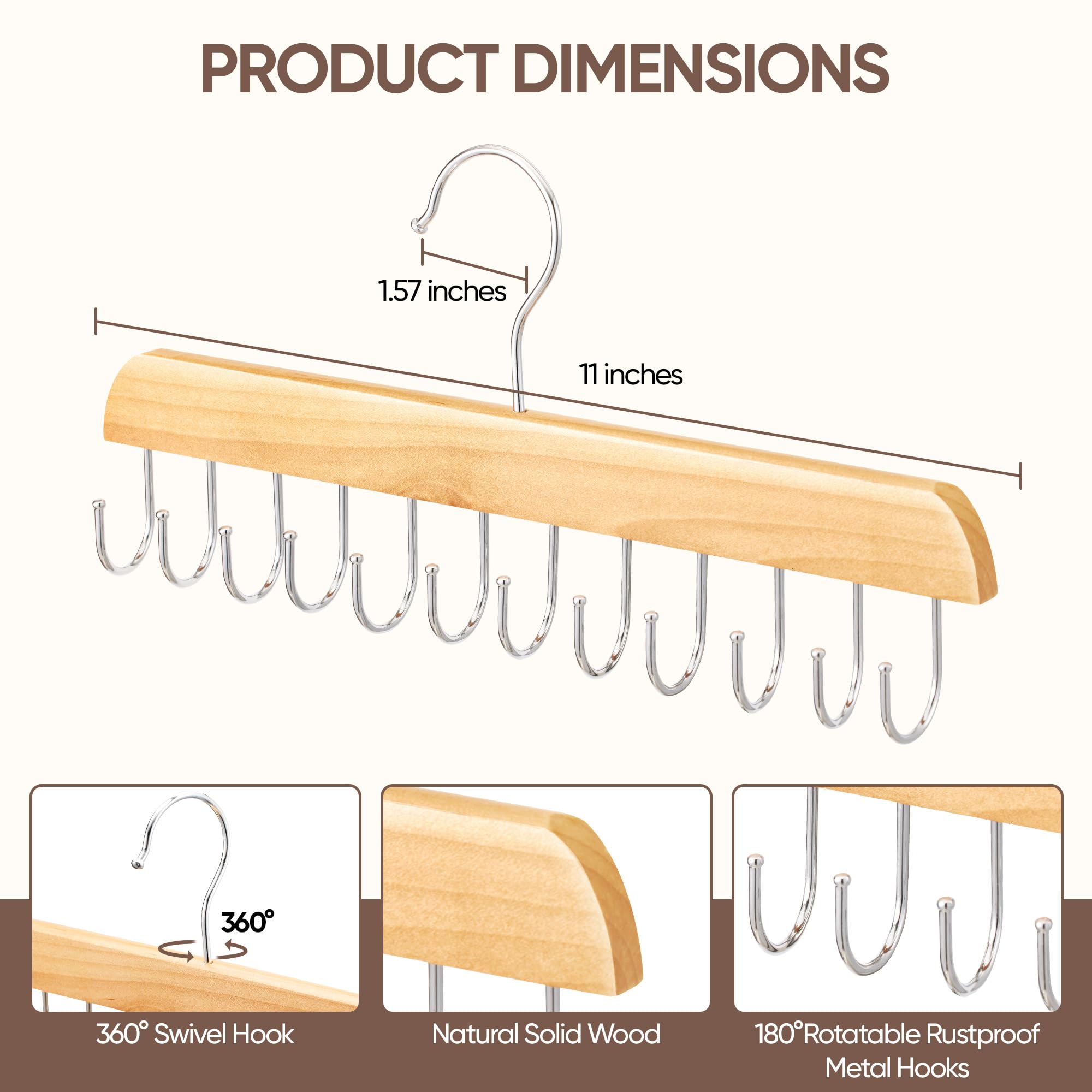MetFun wood hanger with 180° rotating hooks for easy access to extensions.