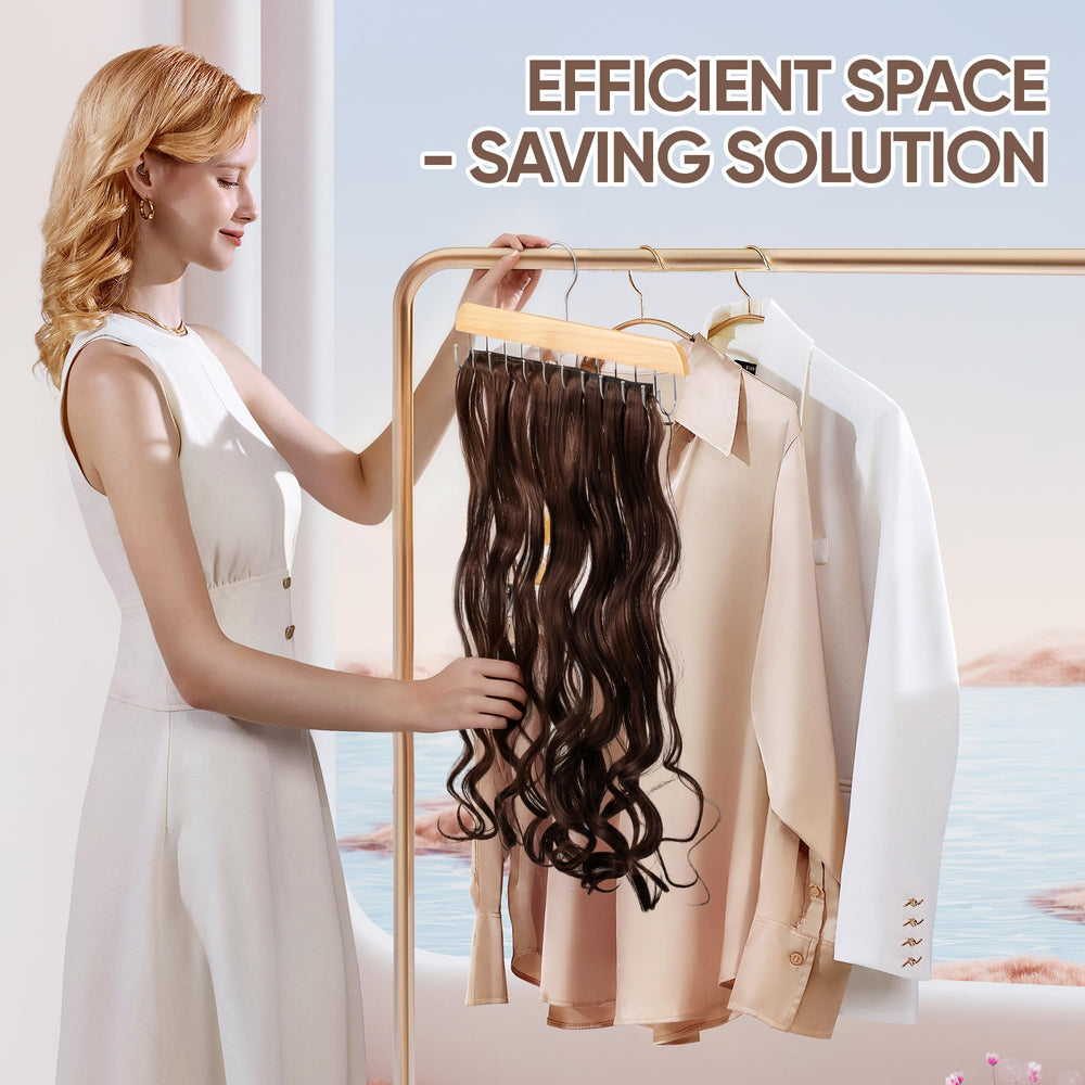 Compact and portable MetFun hanger ideal for travel and on-the-go styling.