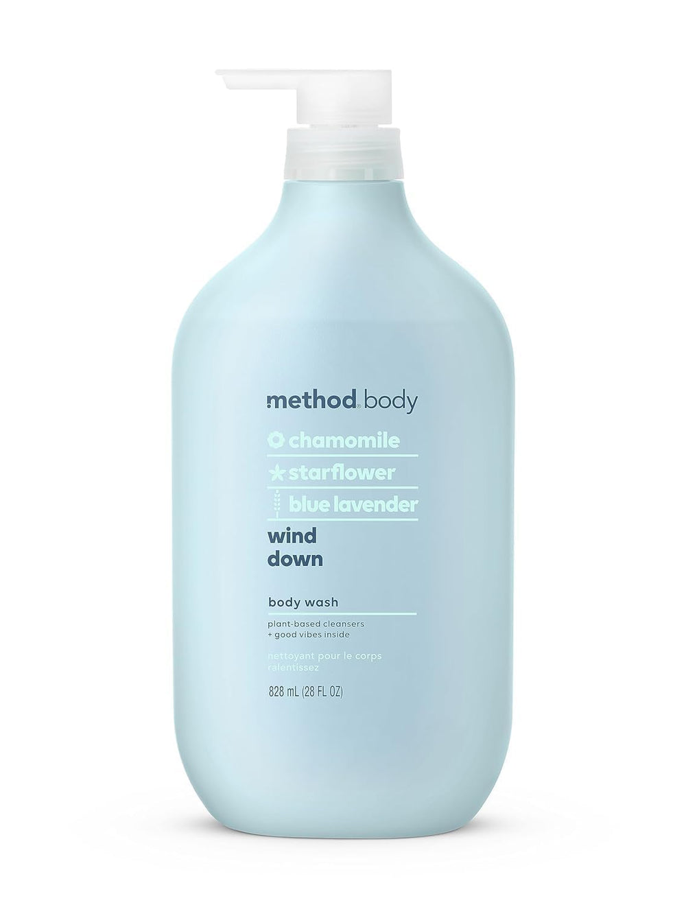 Method Wind Down gel de baño, botella de 828 ml, aroma relajante para la ducha.