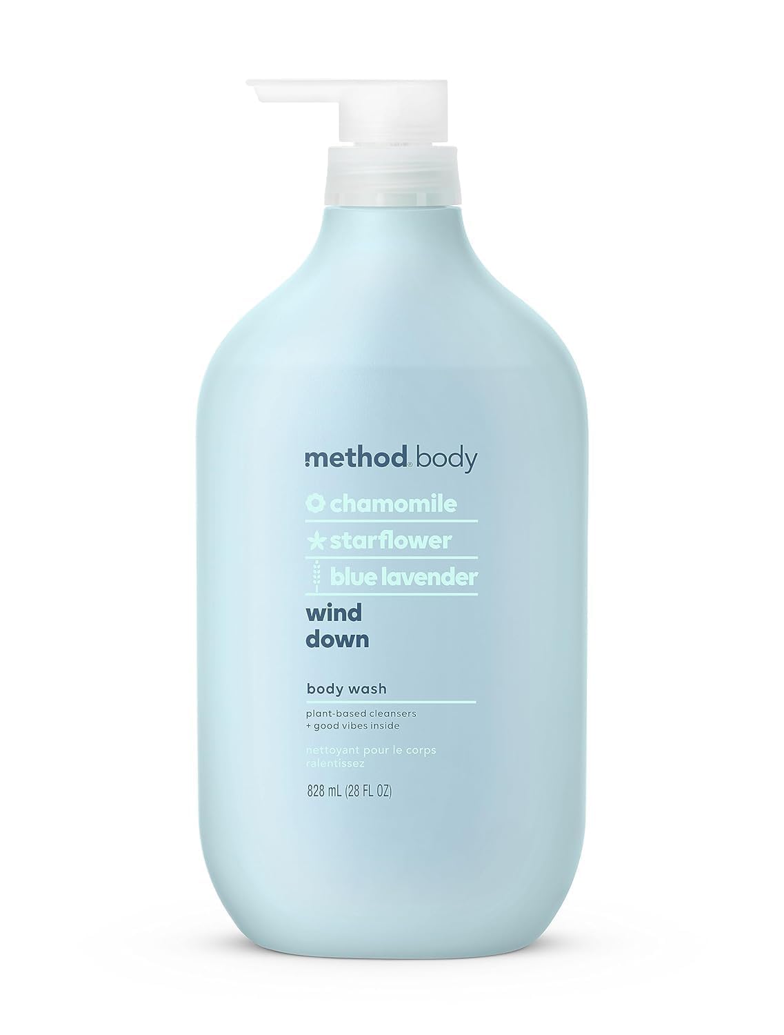 Method Wind Down gel de baño, botella de 828 ml, aroma relajante para la ducha.