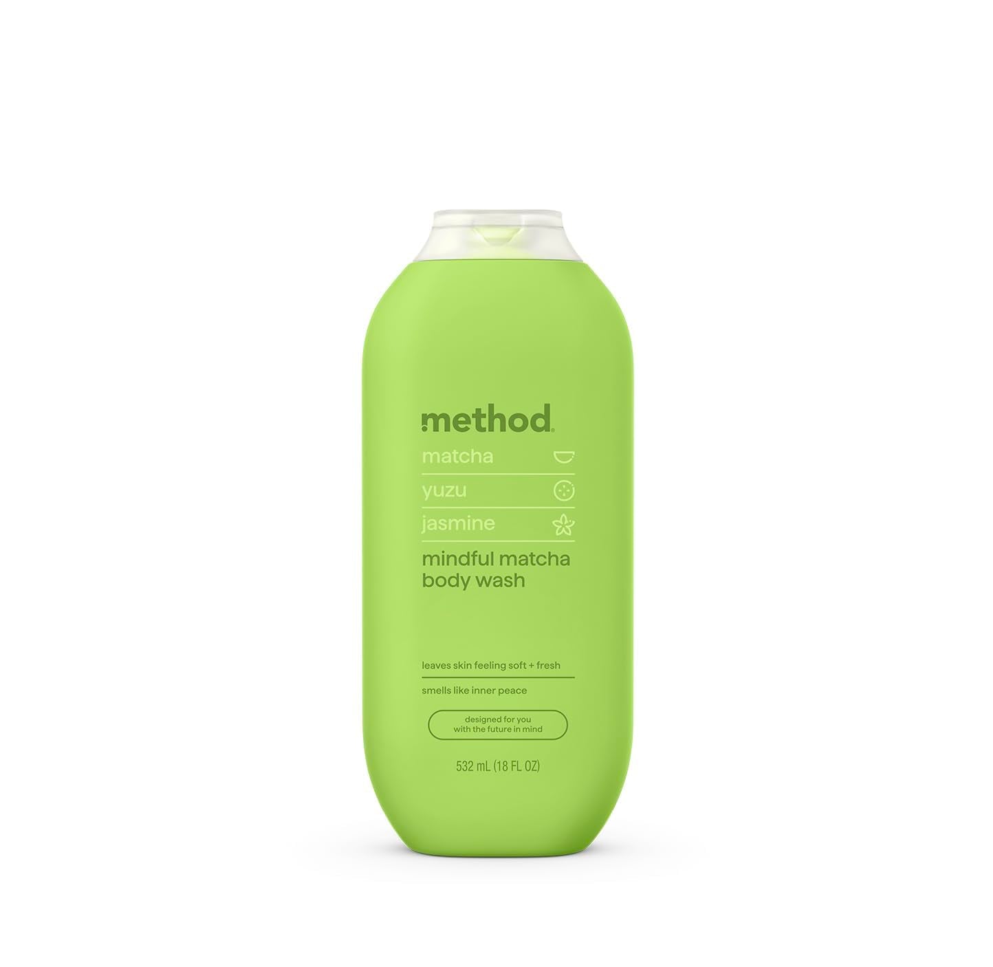 Botella Method Mindful Matcha de 18 oz lista para una ducha revitalizante.