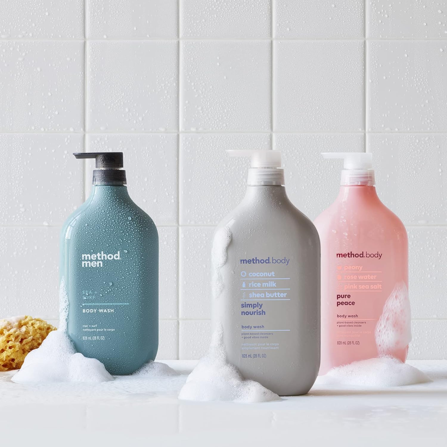 Escena de ducha relajante con Method Pure Peace