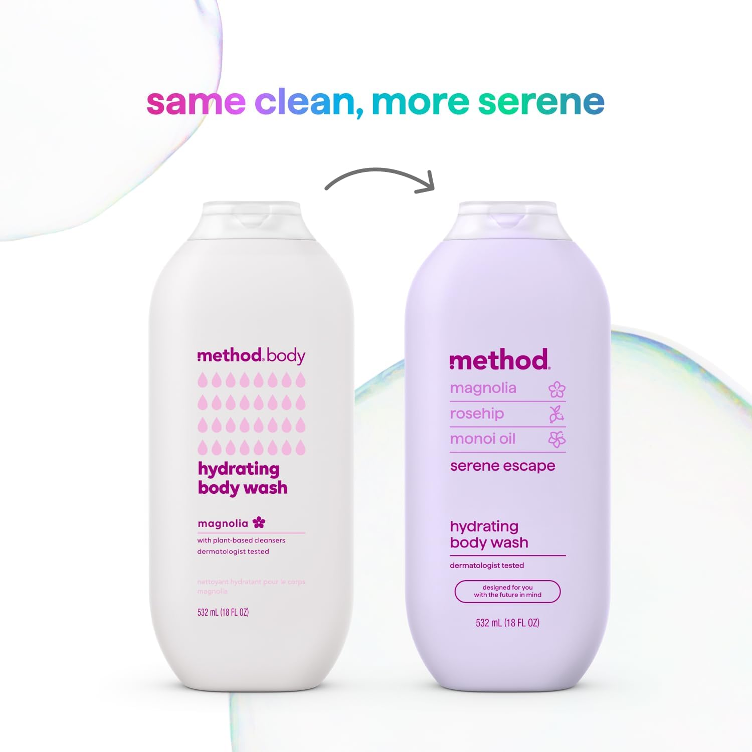Method body wash foam close-up conveys rich lather for a thorough cleanse
