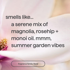 Method Serene Escape rose hip oil detail on bottle suggests nourishing skin feel