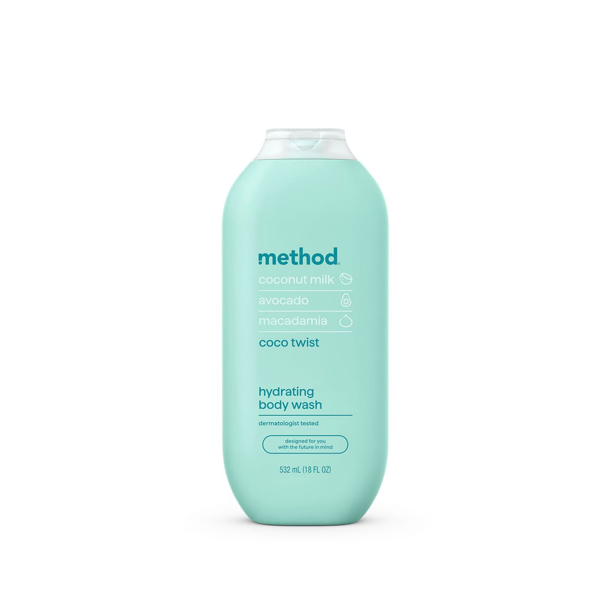 Method Coco Twist: botella de gel para ducha hidrata la piel durante la rutina diaria.