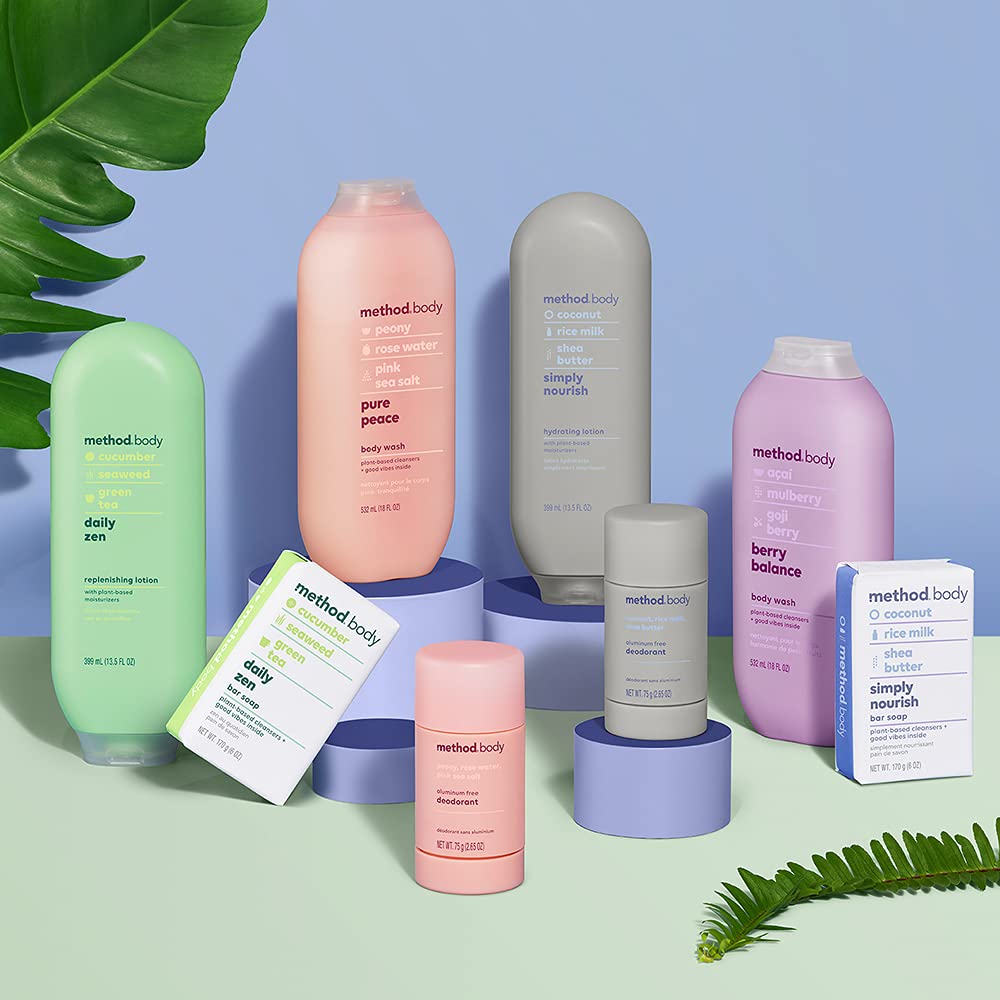 24-hour hydration concept badge conveys long-lasting moisture for Method Daily Lotion.