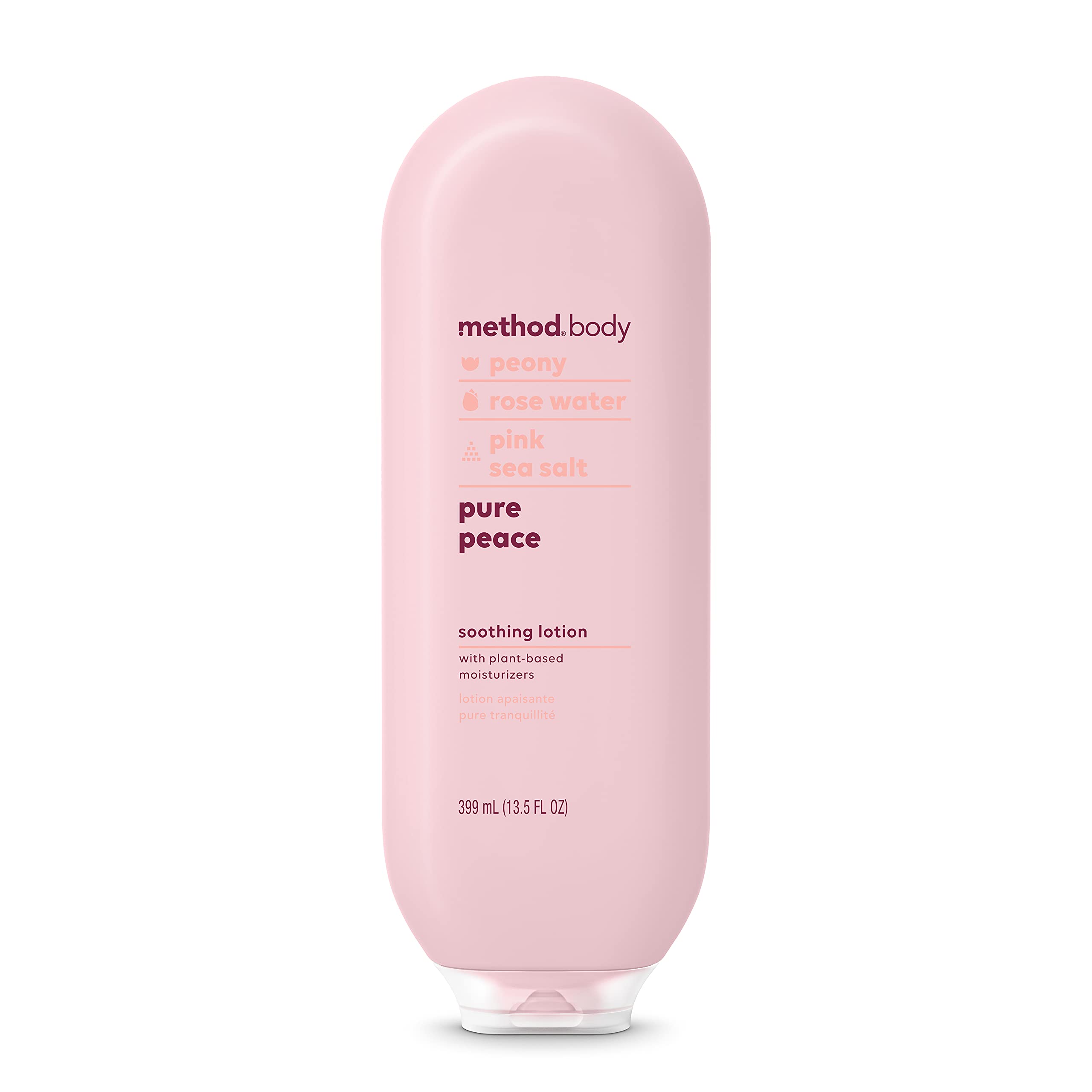 Method Daily Lotion Pure Peace bottle with pump delivering 24-hour hydration.
