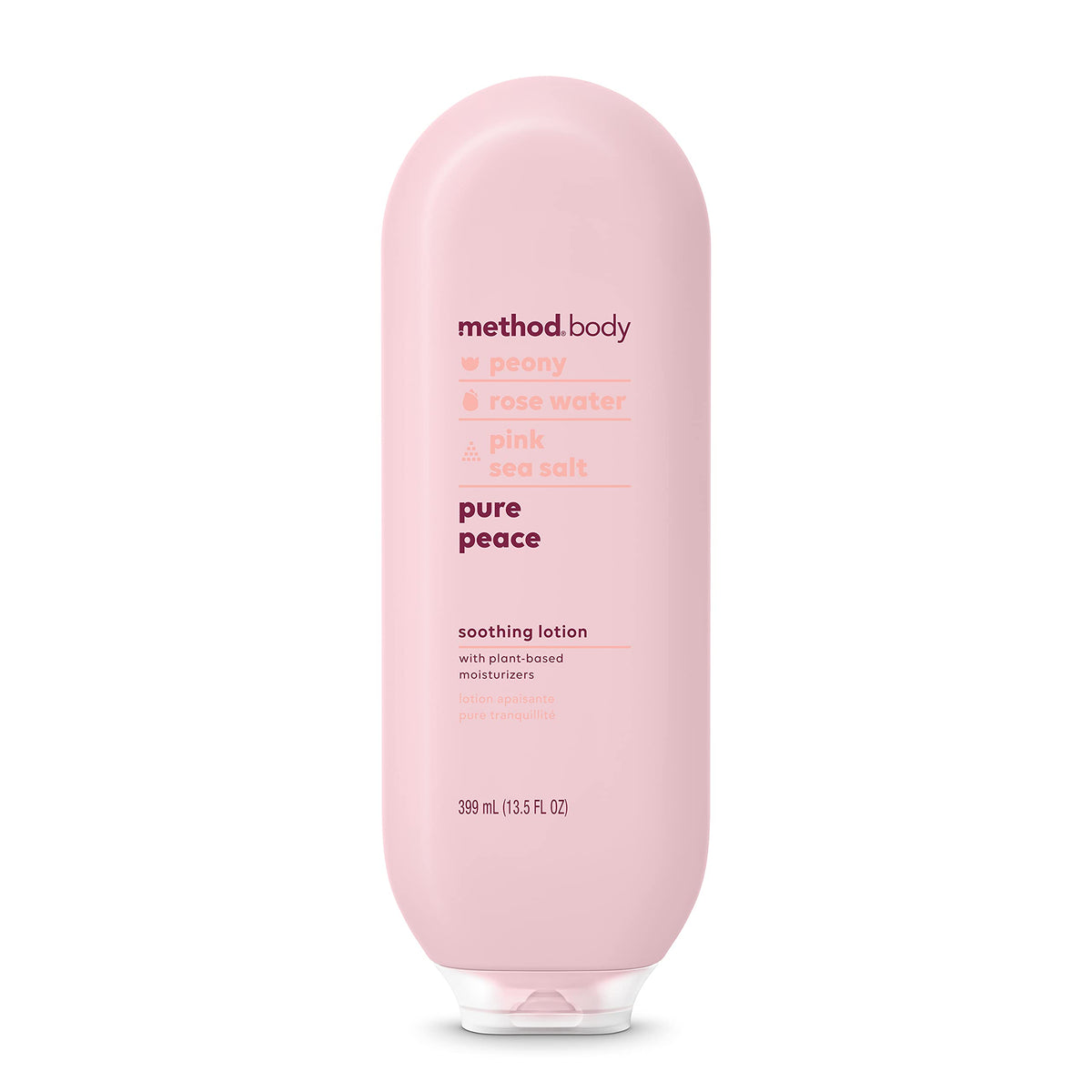 Method Daily Lotion Pure Peace bottle with pump delivering 24-hour hydration.
