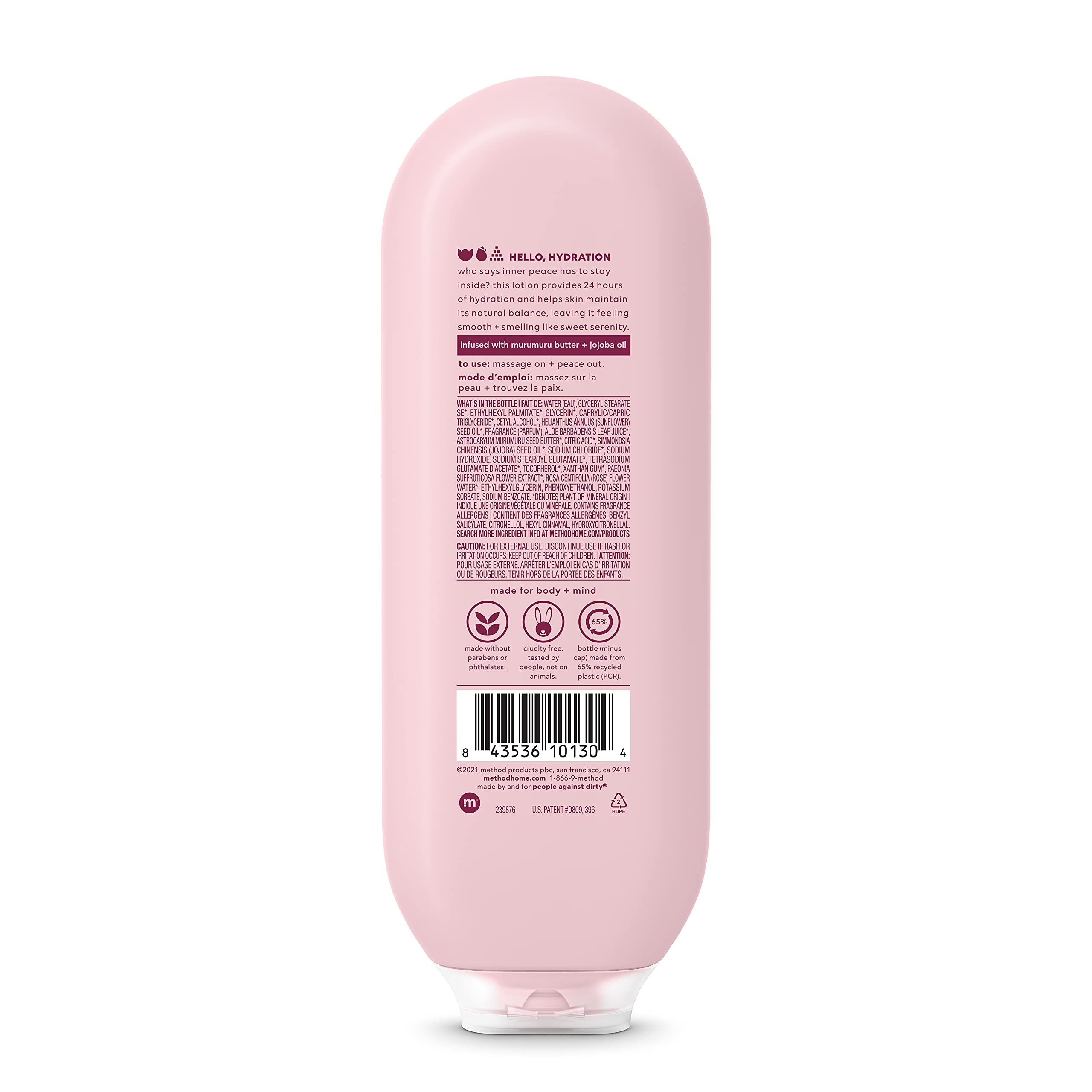 Close-up of Method Daily Lotion Pure Peace texture showing a non-greasy finish.