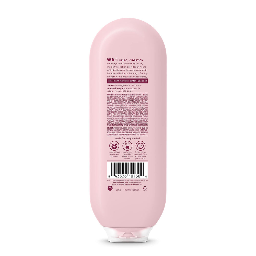 Close-up of Method Daily Lotion Pure Peace texture showing a non-greasy finish.