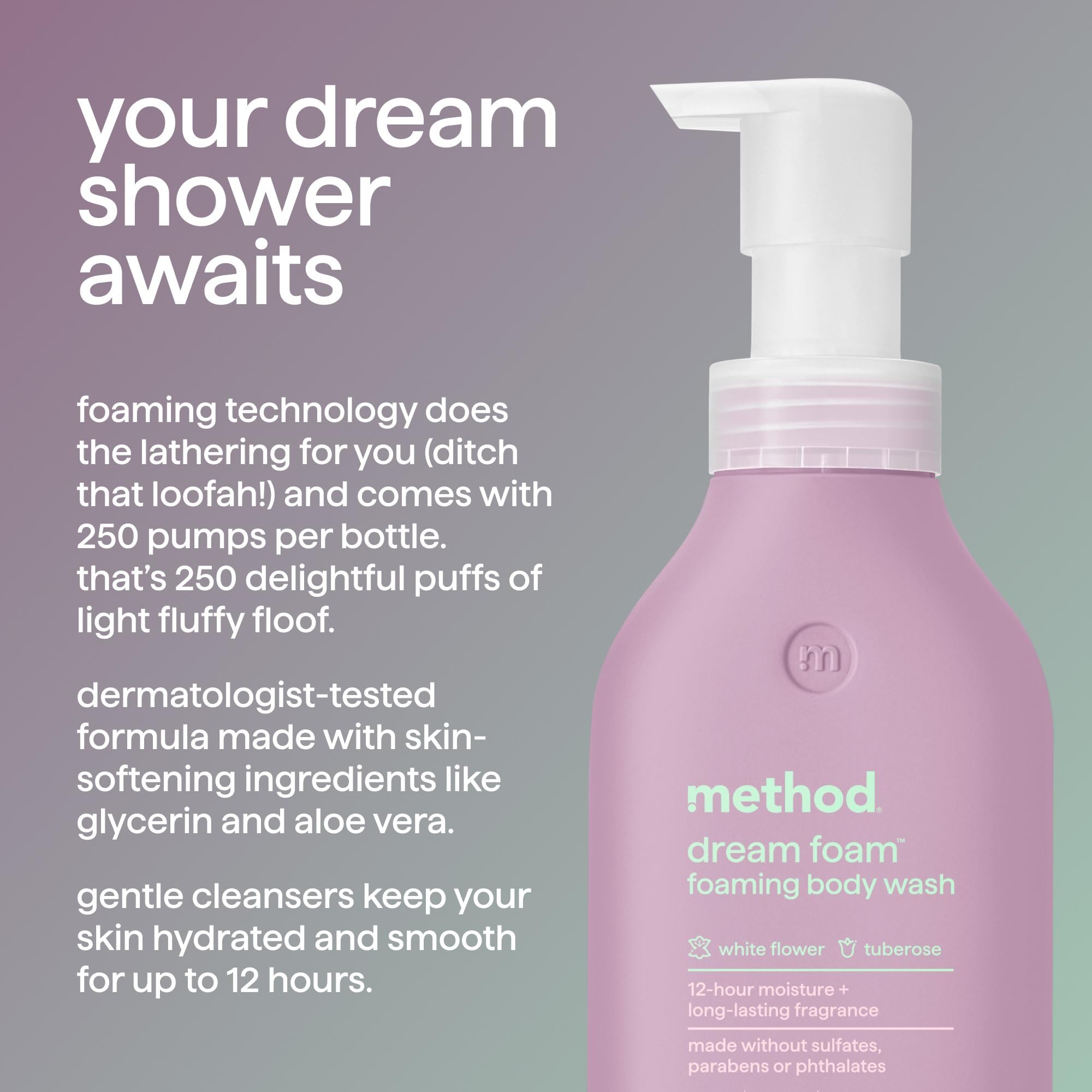 Method Dream Foam: notas de flor blanca y tuberosa para fragancia suave